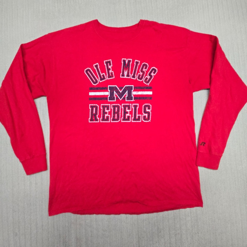 Ole Miss Rebels Shirt Mens Large Red Graphic Tee Long Sleeve SEC Football